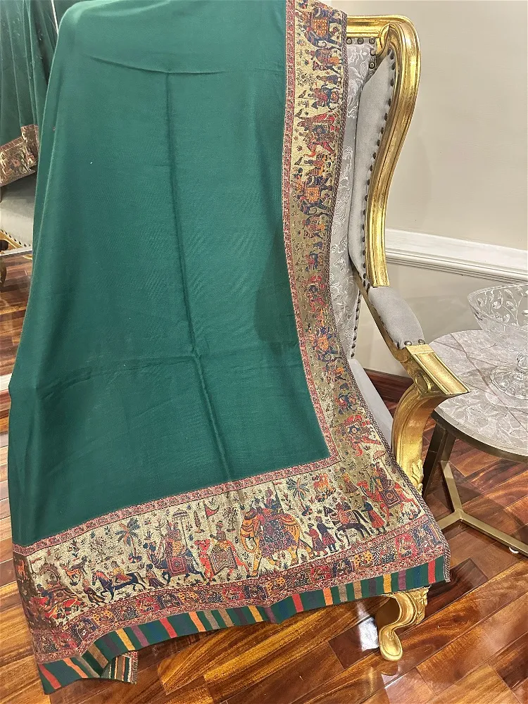 Pashmina Kaani Palla Zari Weaving Green