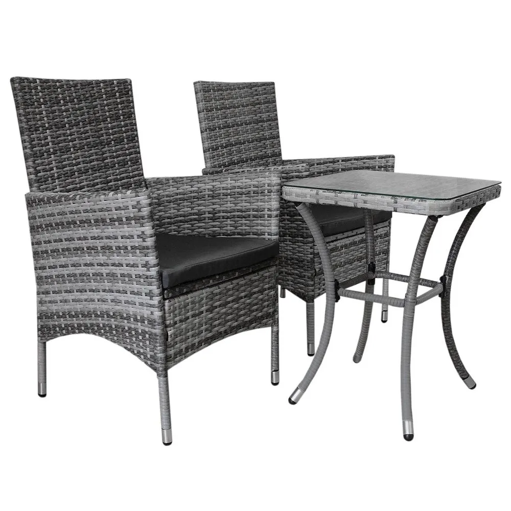 Rattan Bistro Set Grey