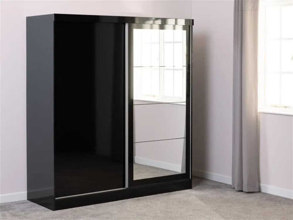 2 Door Sliding Wardrobe Black Gloss