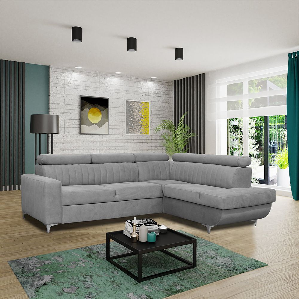 Wilmington Grey Shade LShaped Corner Sofa Bed Furniture Bazar