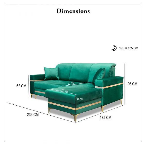 Breda Green And Gold Corner Sofa Bed