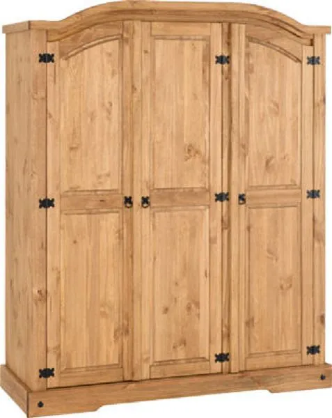 3 Door Wardrobe Distressed Waxed Pine