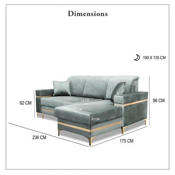 Breda Grey And Gold Corner Sofa Bed