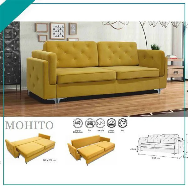 Boden Yellow 3-Seater Sofa Bed