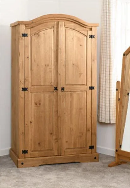 2 Door Wardrobe Distressed Waxed Pine