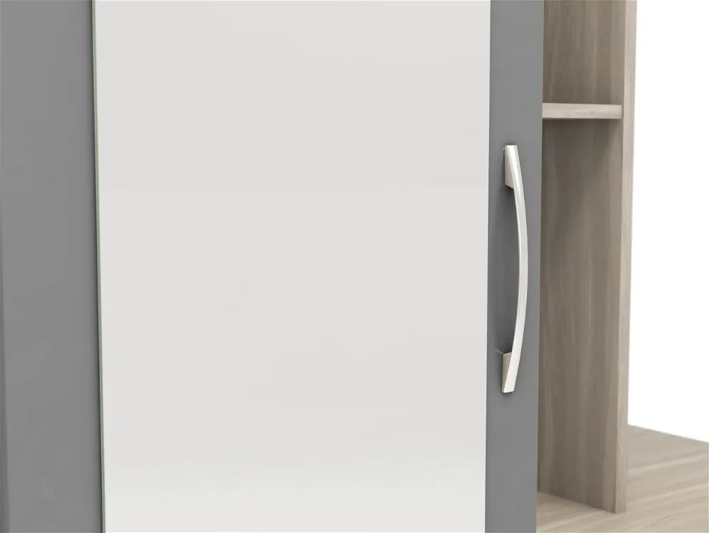 Thurso Open Shelf Mirrored Door Wardrobe Grey Gloss Light Oak Effect Veneer