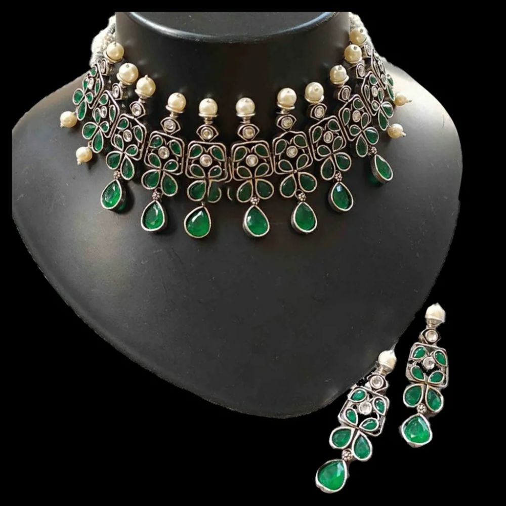 Falak Emerald Green Stones Choker Set