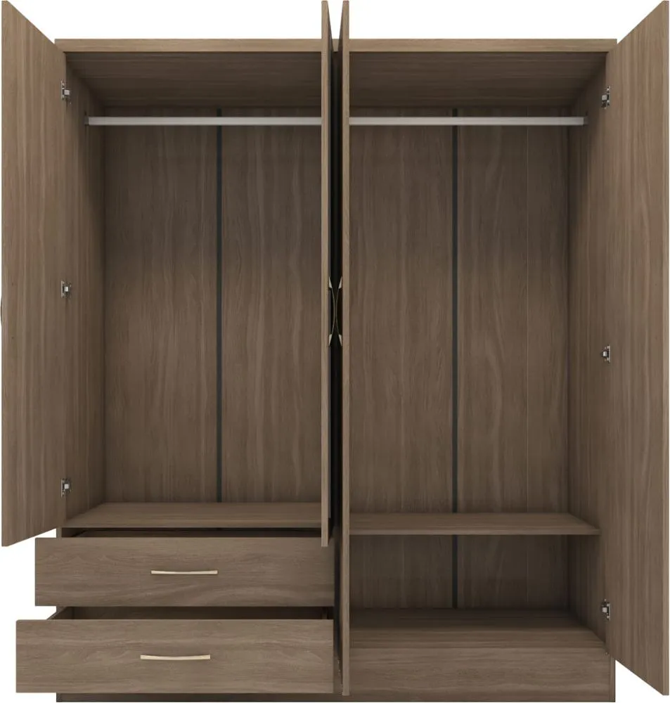 Eton 4 Door Rustic Oak Effect MDF 3D Effect Hinged Wardrobe