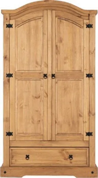 2 Door 1 Drawer Wardrobe Distressed Waxed Pine