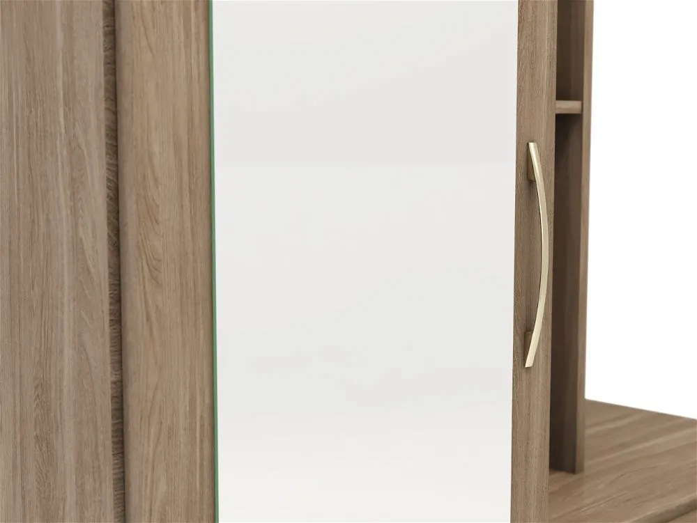 Thurso Open Shelf Mirrored Door Wardrobe Rustic Oak Effect