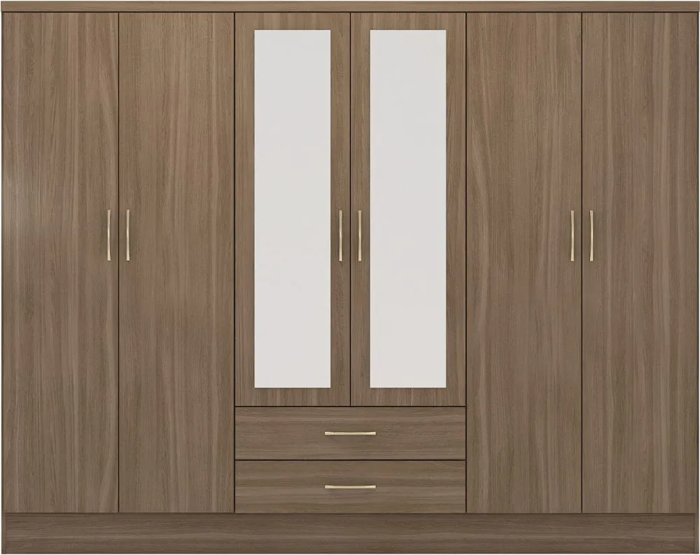 Eton 6 Door Rustic Oak Effect MDF 3D Effect Hinged Wardrobe