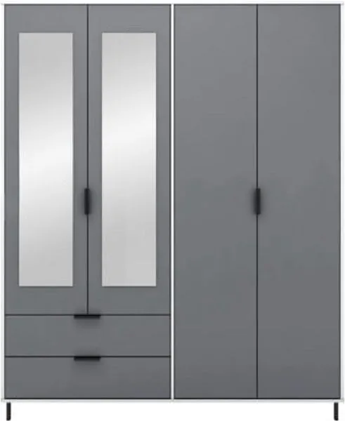 Eton 4 Door Grey White Gloss MDF 3D Effect Hinged Wardrobe