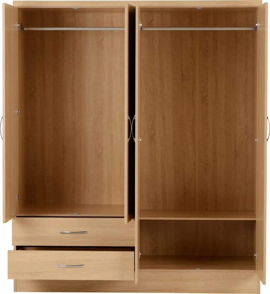 Eton 4 Door Sonoma Oak Effect MDF 3D Effect Hinged Wardrobe