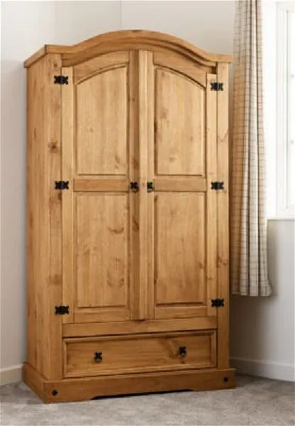 2 Door 1 Drawer Wardrobe Distressed Waxed Pine