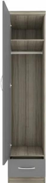 Kelso 1 Door 1 Drawer Wardrobe Grey Gloss Light Oak Effect Veneer