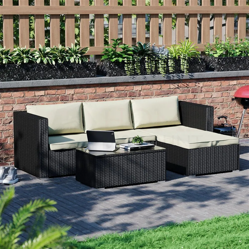 Grasston 4 Seater Corner Rattan Set, Black