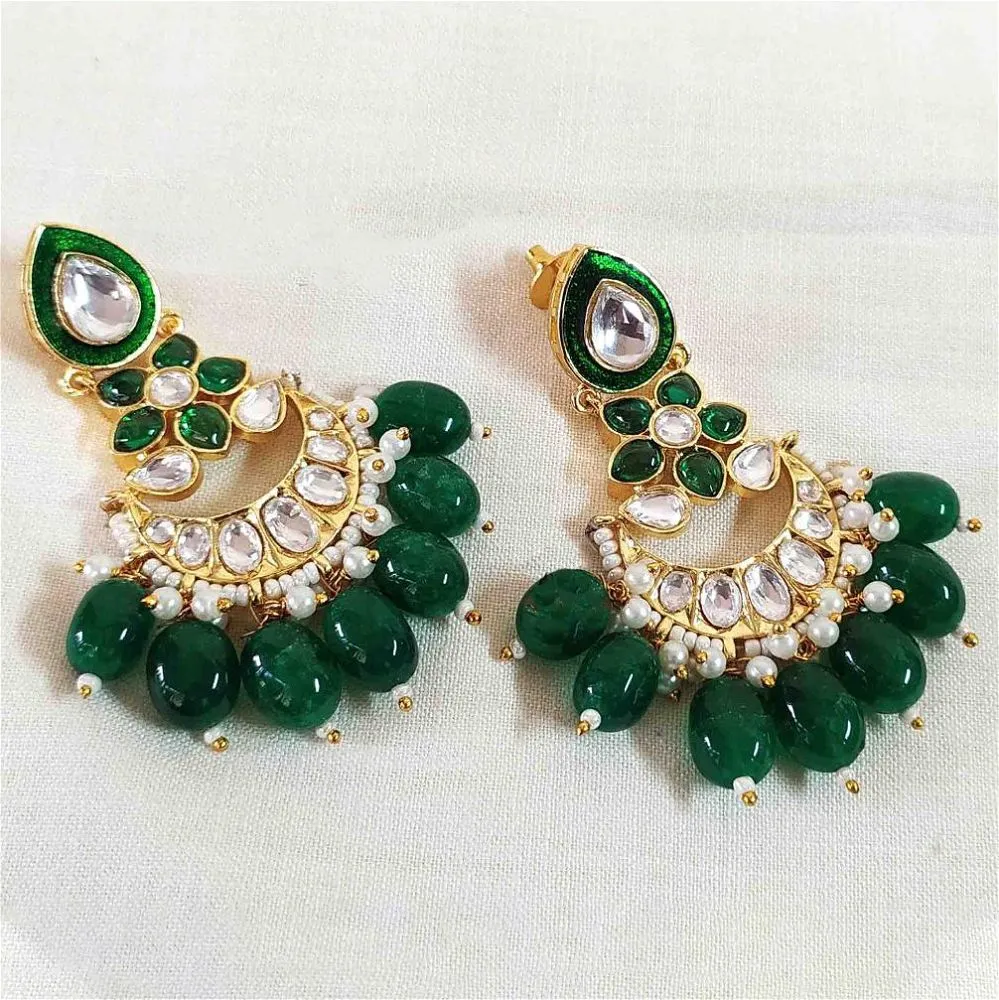 Huma Polki Earrings - Green