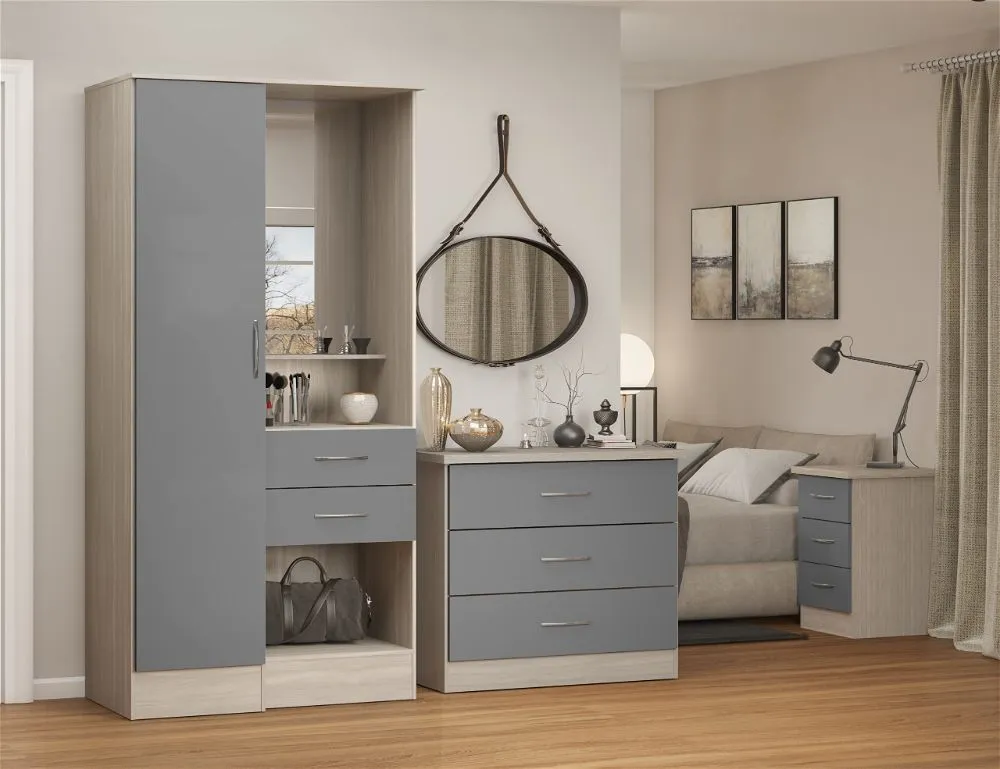 Scon 1 Door Wardrobe Grey Gloss Light Oak Effect Veneer