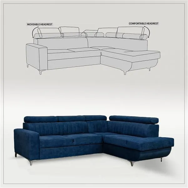 Zarate Blue L-Shaped Sofa Bed