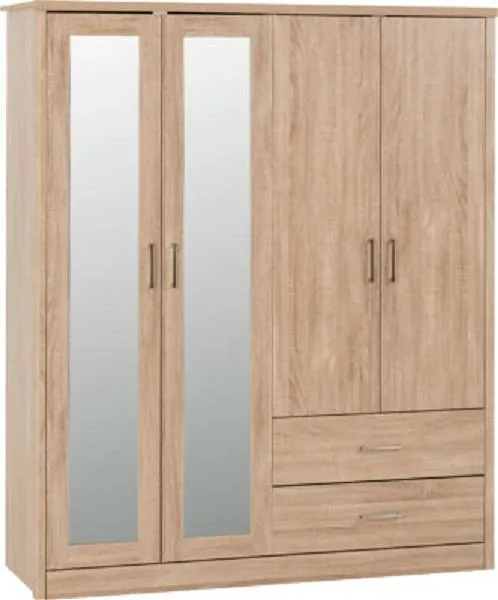 4 Door Wardrobe Light Oak Effect Veneer