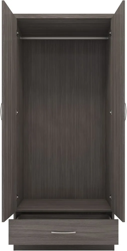 Eton 2 Door Black Wood Grain MDF 3D Effect Hinged Wardrobe