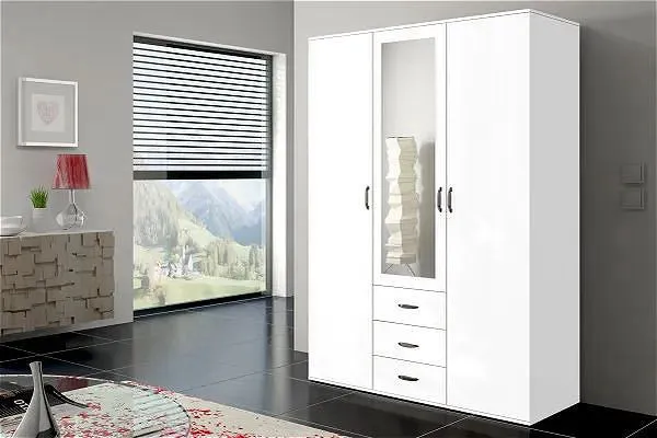 Ozyrys II 3 Door Hinged Wardrobe White