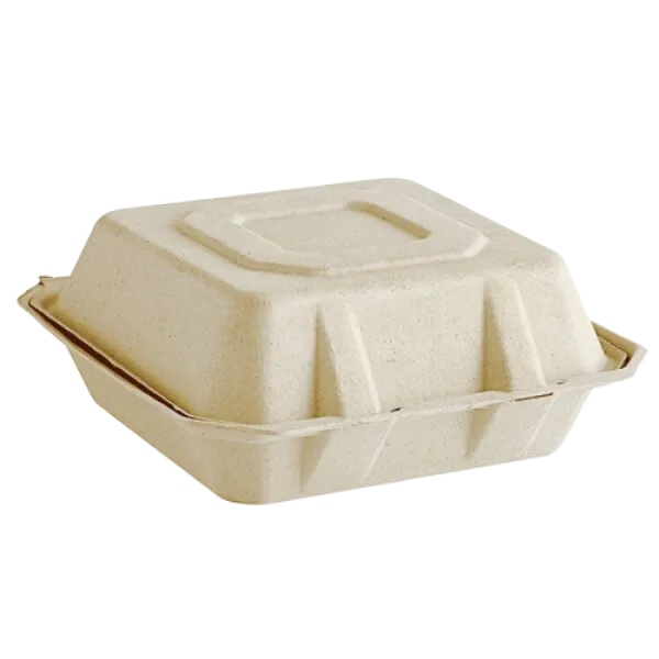 Bagasse Clamshell Container - 9x9x3' - 3 Comp