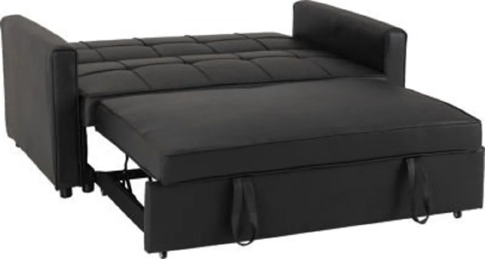 Black 2 Seater Faux Leather Sofa Bed