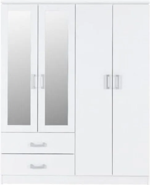 Eton 4 Door White MDF 3D Effect Hinged Wardrobe