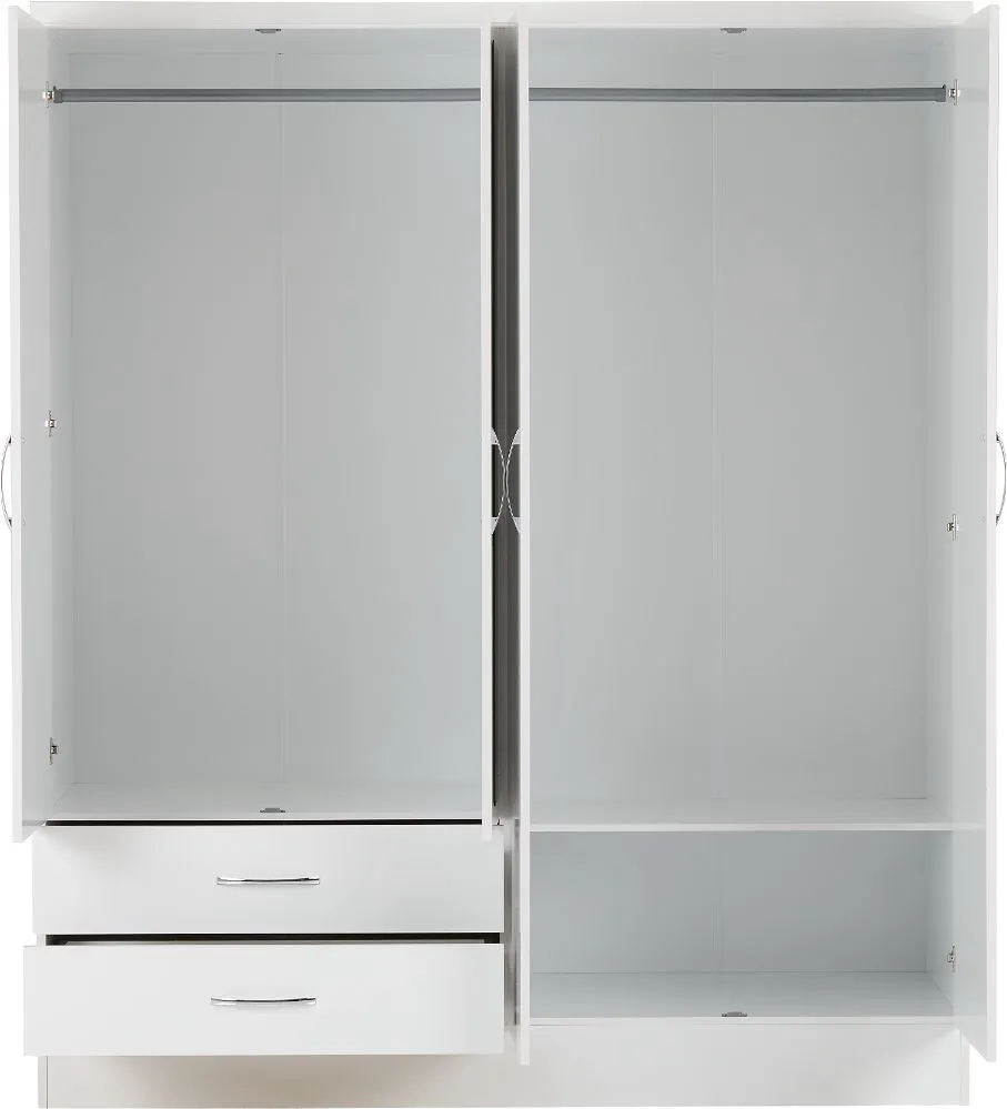 Eton 4 Door White Gloss MDF 3D Effect Hinged Wardrobe