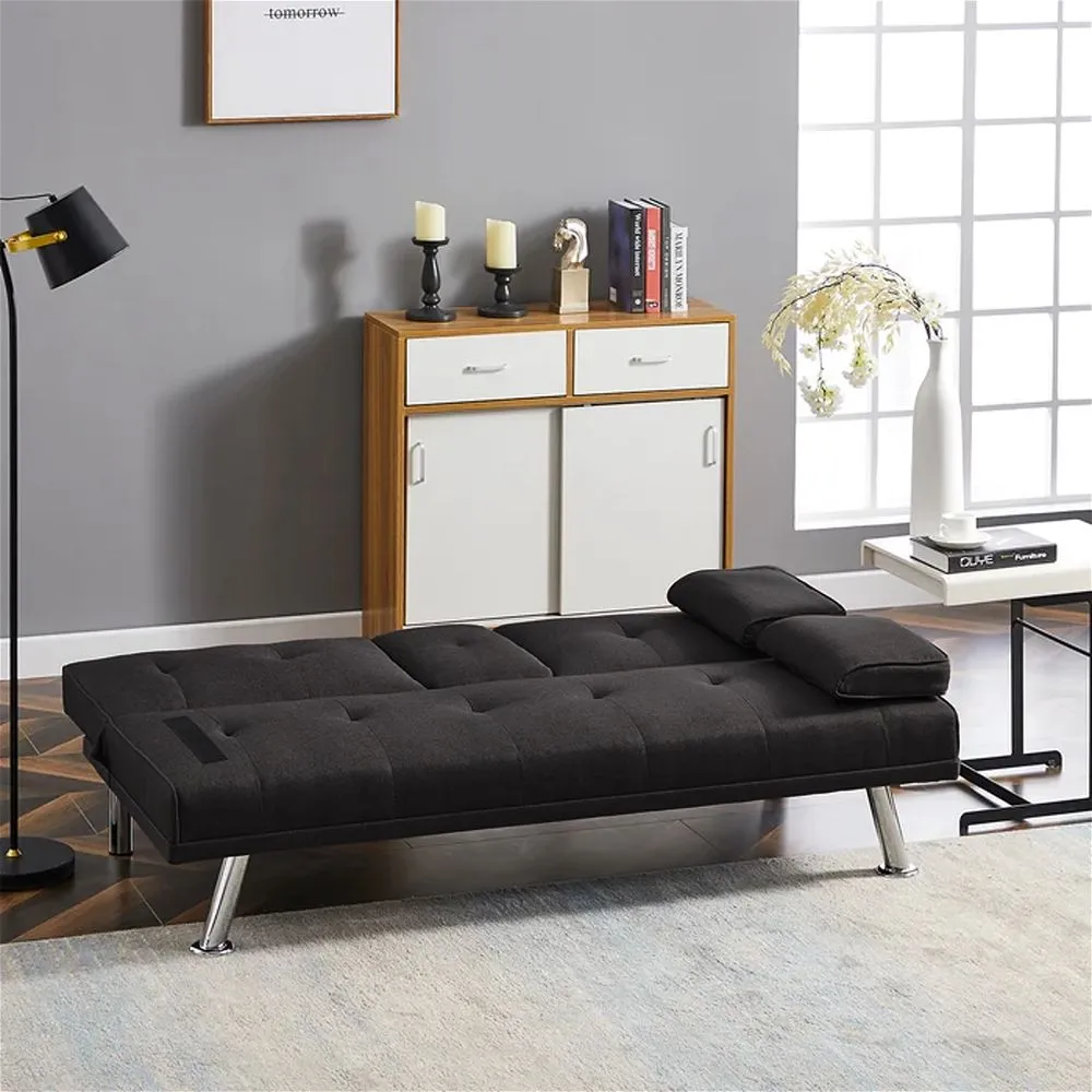 3D Fabric 3 Seater Sofa Bed Black