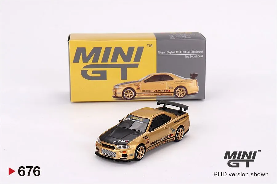 MINIGT | NISSAN SKYLINE GT-R R34 TOP SECRET | GOLD JAPAN EXCLUSIVE