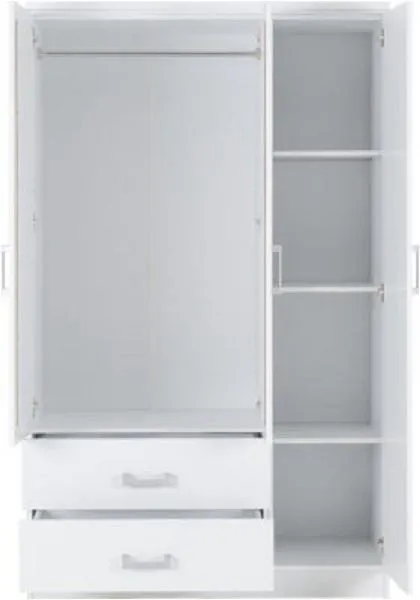 Eton 3 Door White MDF 3D Effect Hinged Wardrobe