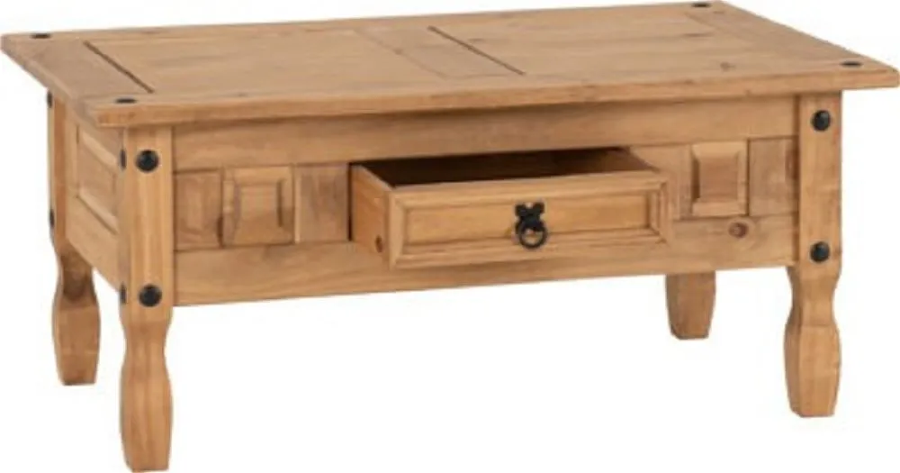 1 Drawer Coffee Table Distressed Waxed Pine